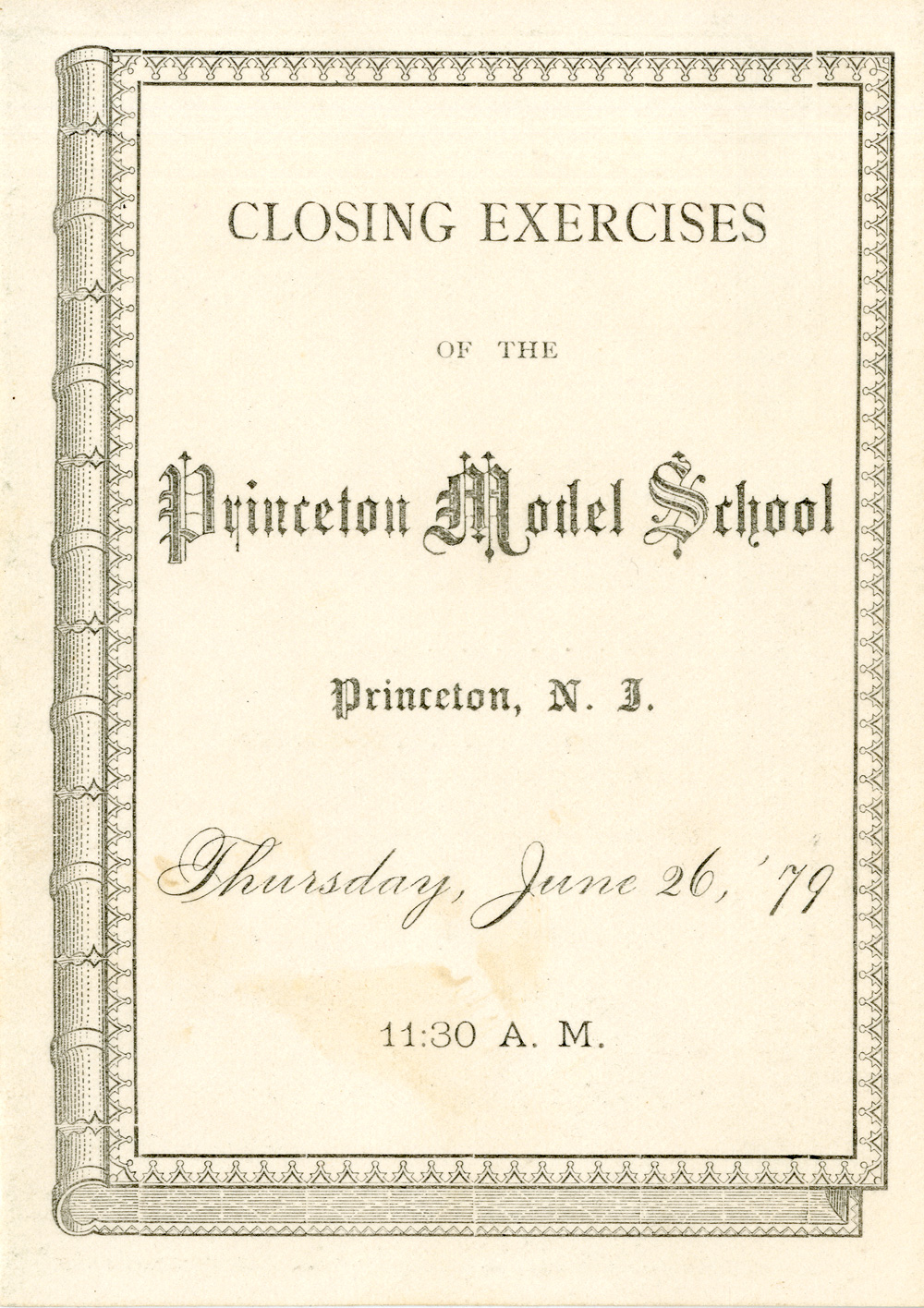 Closing Exercises of the Princeton Model School program, 1879. Historical Society of Princeton