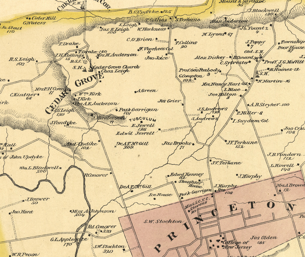 Map of Princeton Township [Detail]. Combination atlas map of Mercer County, New Jersey, 1875.