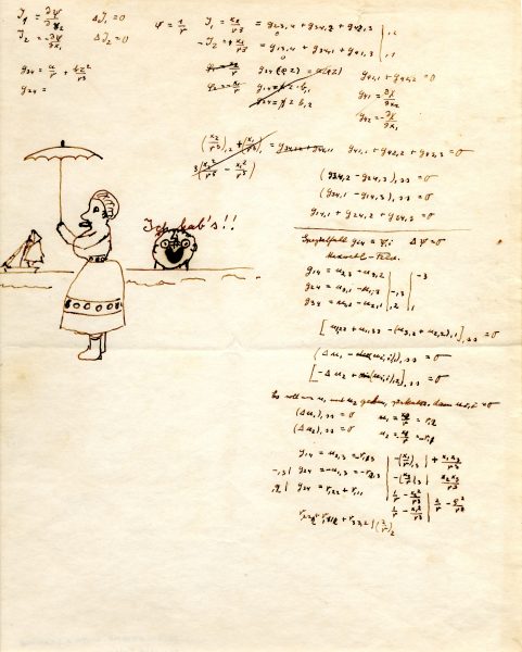 Einstein often doodled. On this sheet of equations is the only known self-portrait of Albert Einstein, saying “Ich hab’s,” which means “Eureka!”